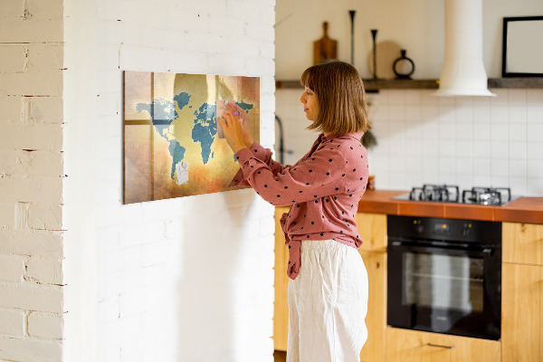 Magnetic dry erase board World map with space for photos