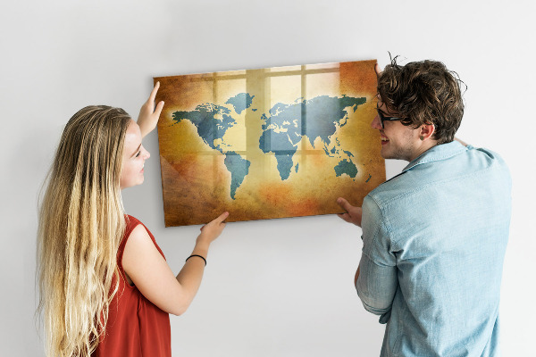 Magnetic dry erase board World map with space for photos