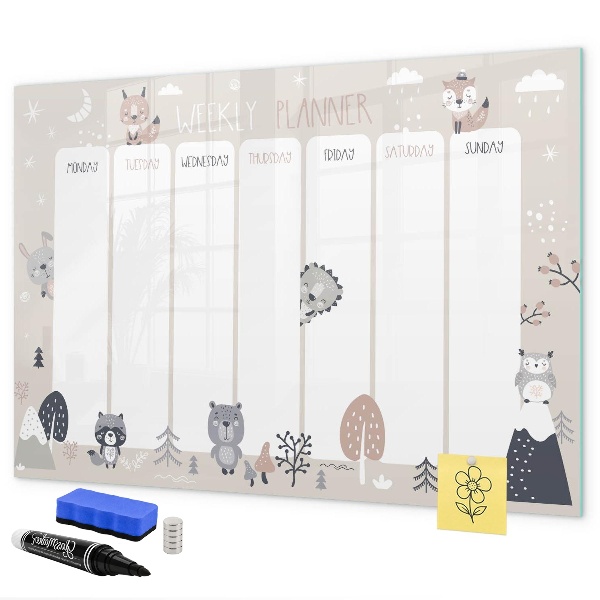 Magnetic dry erase board Cute Animal Weekly Planner