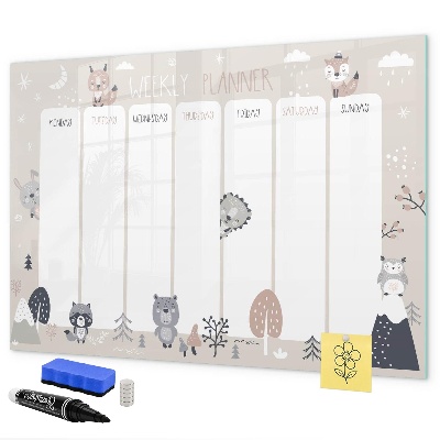 Magnetic dry erase board Cute Animal Weekly Planner
