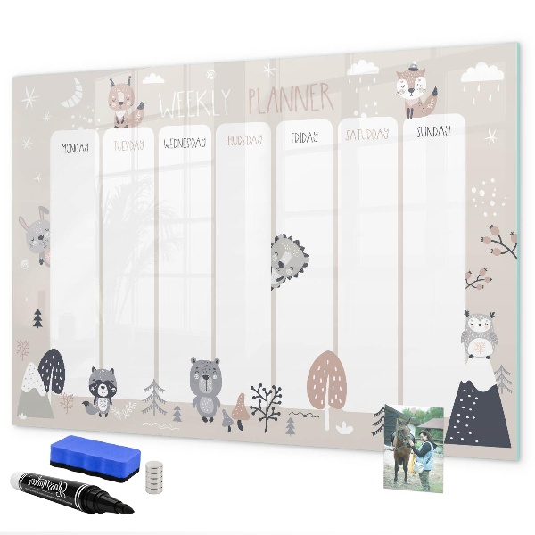 Magnetic dry erase board Cute Animal Weekly Planner