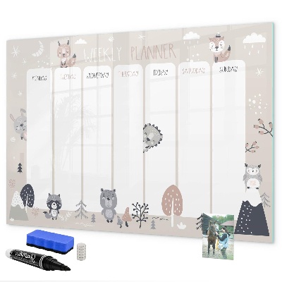 Magnetic dry erase board Cute Animal Weekly Planner