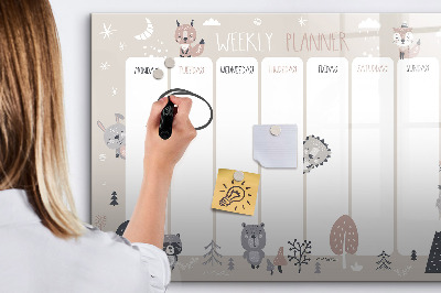 Magnetic dry erase board Cute Animal Weekly Planner