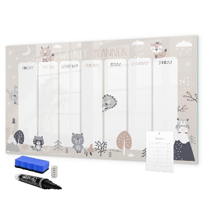 Magnetic dry erase board Cute Animal Weekly Planner
