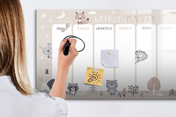 Magnetic dry erase board Cute Animal Weekly Planner