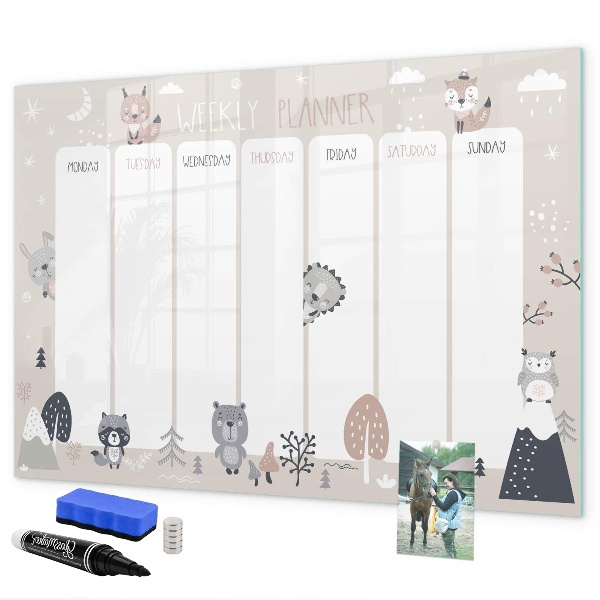 Magnetic dry erase board Cute Animal Weekly Planner