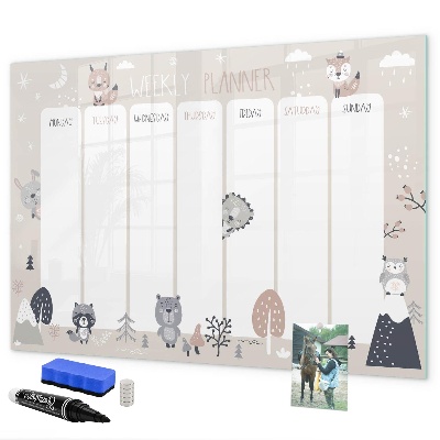 Magnetic dry erase board Cute Animal Weekly Planner