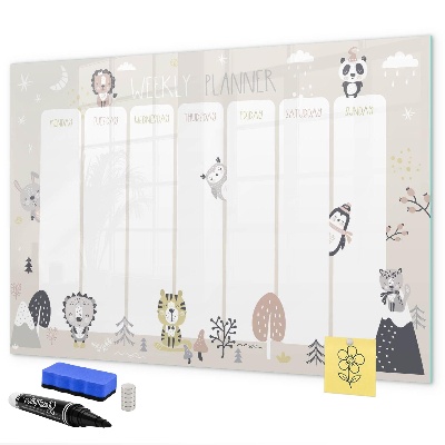 Dry erase board magnetic Weekly planner with colorful animals