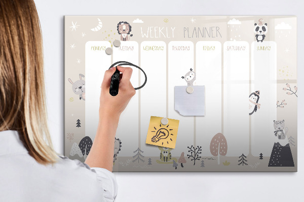 Dry erase board magnetic Weekly planner with colorful animals