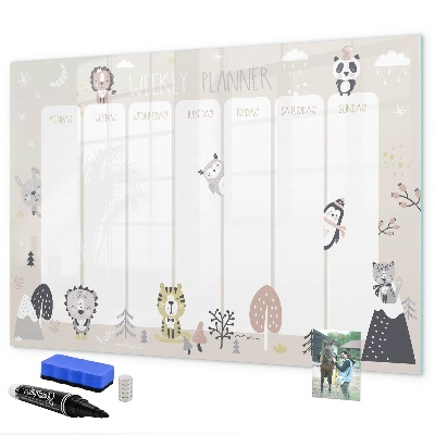 Dry erase board magnetic Weekly planner with colorful animals
