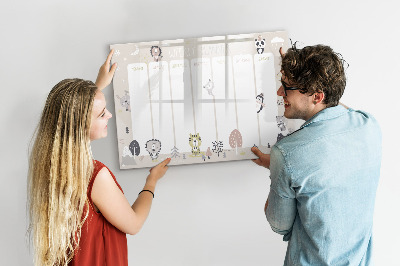 Dry erase board magnetic Weekly planner with colorful animals