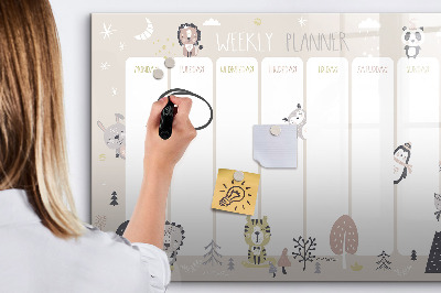 Dry erase board magnetic Weekly planner with colorful animals