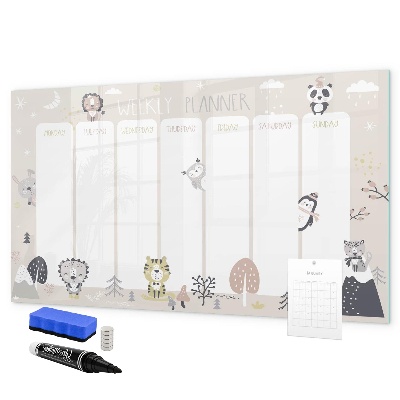 Dry erase board magnetic Weekly planner with colorful animals