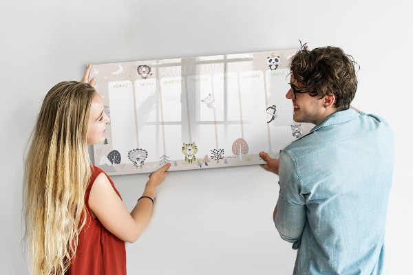 Dry erase board magnetic Weekly planner with colorful animals