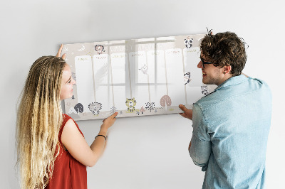 Dry erase board magnetic Weekly planner with colorful animals