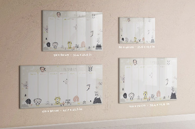 Dry erase board magnetic Weekly planner with colorful animals