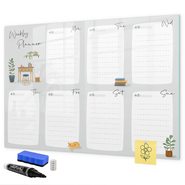 Dry erase board magnetic Weekly planner with space for photos