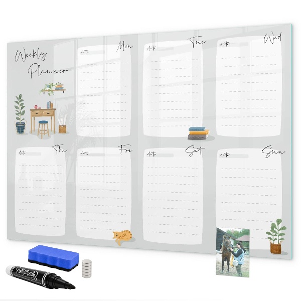 Dry erase board magnetic Weekly planner with space for photos