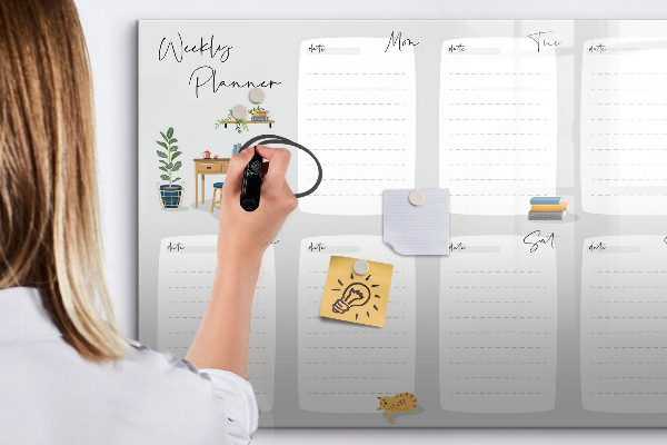 Dry erase board magnetic Weekly planner with space for photos