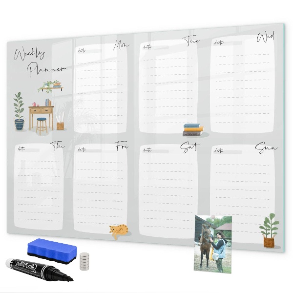 Dry erase board magnetic Weekly planner with space for photos