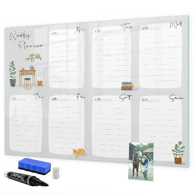 Dry erase board magnetic Weekly planner with space for photos