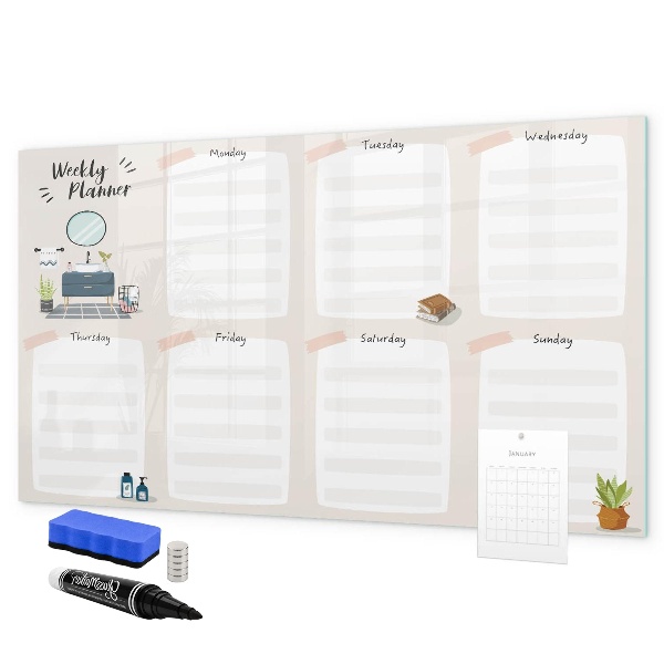 Magnetic dry erase board Weekly planner with space for photos