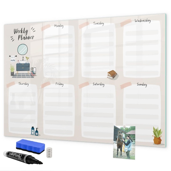 Magnetic dry erase board Weekly planner with space for photos