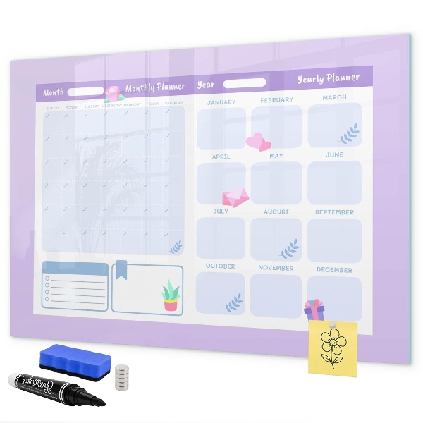 Dry erase board magnetic Monthly planner with space for photos