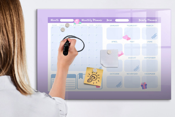 Dry erase board magnetic Monthly planner with space for photos