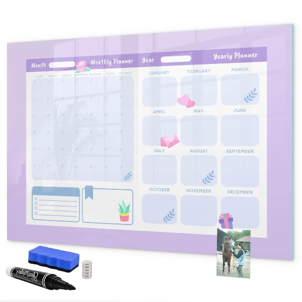 Dry erase board magnetic Monthly planner with space for photos