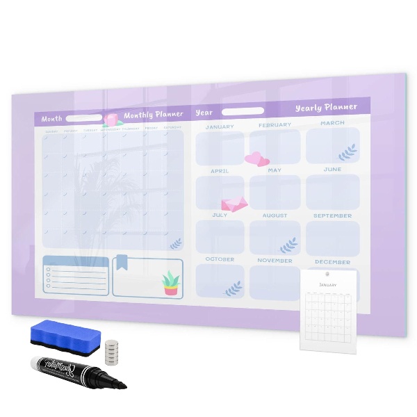 Dry erase board magnetic Monthly planner with space for photos