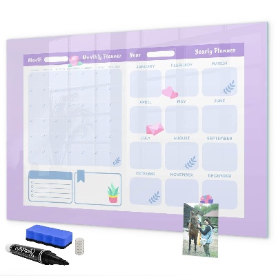 Dry erase board magnetic Monthly planner with space for photos