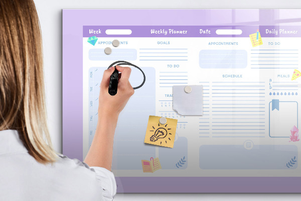 Magnetic dry erase board Weekly planner with space for photos