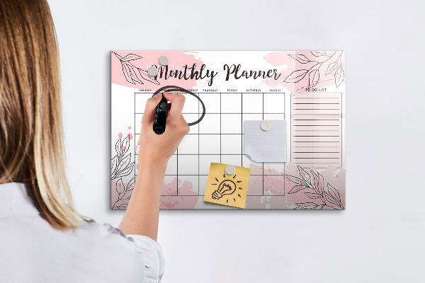 Magnetic dry erase board Monthly planner with space for photos