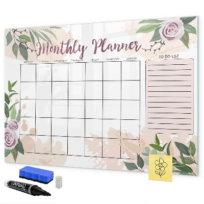 Dry erase board magnetic Monthly planner with space for photos