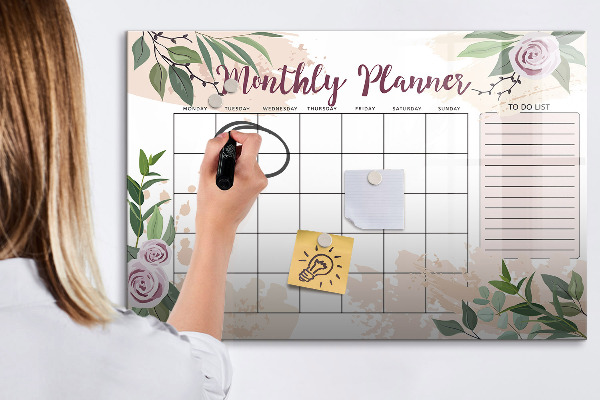 Dry erase board magnetic Monthly planner with space for photos