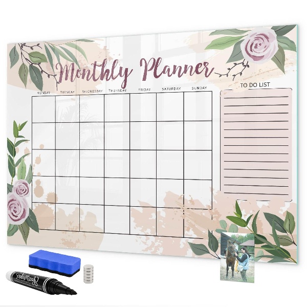 Dry erase board magnetic Monthly planner with space for photos