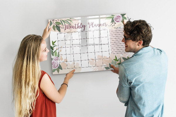 Dry erase board magnetic Monthly planner with space for photos