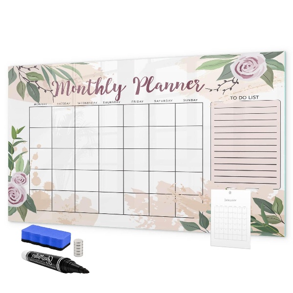 Dry erase board magnetic Monthly planner with space for photos