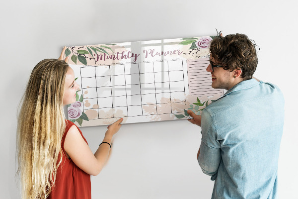 Dry erase board magnetic Monthly planner with space for photos