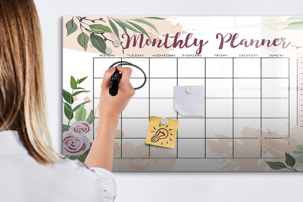Dry erase board magnetic Monthly planner with space for photos