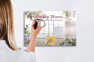 Dry erase board magnetic Monthly planner with space for photos