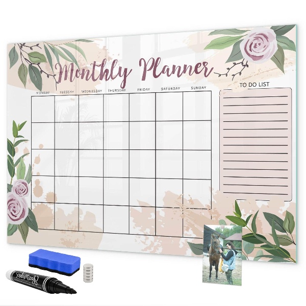 Dry erase board magnetic Monthly planner with space for photos
