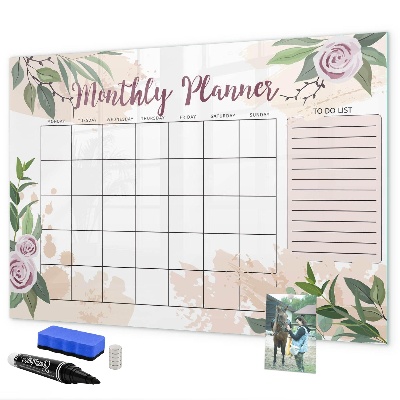 Dry erase board magnetic Monthly planner with space for photos