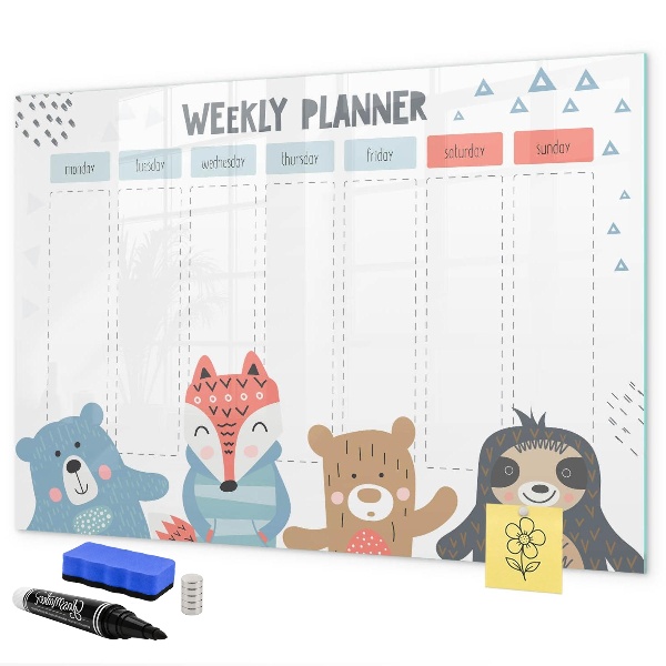 Magnetic dry erase board Cute Animal Weekly Planner