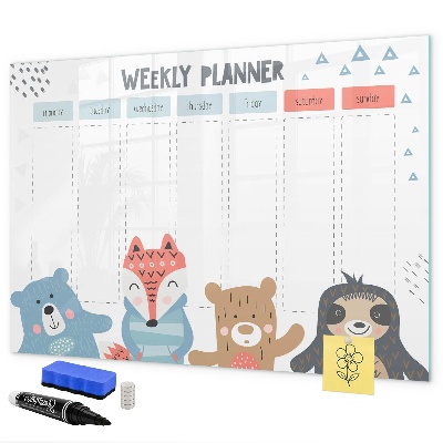 Magnetic dry erase board Cute Animal Weekly Planner