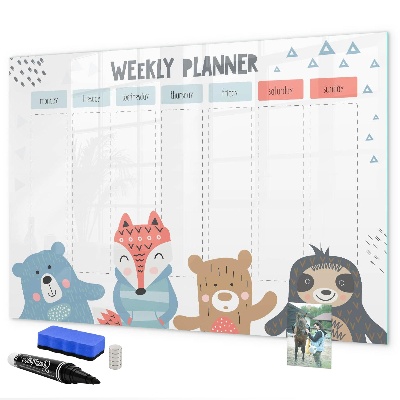Magnetic dry erase board Cute Animal Weekly Planner