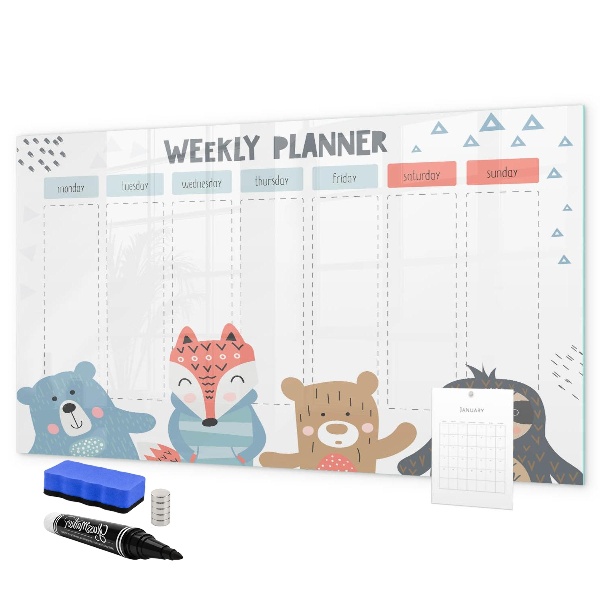 Magnetic dry erase board Cute Animal Weekly Planner