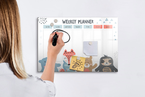 Magnetic dry erase board Cute Animal Weekly Planner