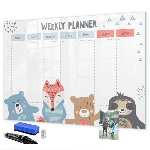 Magnetic dry erase board Cute Animal Weekly Planner